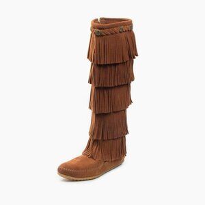 Minnetonka Women's Five Layer Fringe Brown Suede Boots Size 7